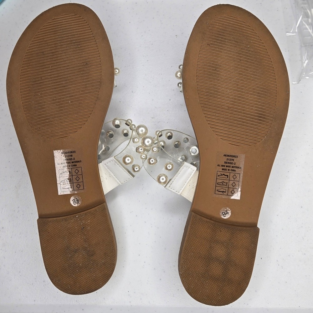 Pierre Dumas Pearl Embellished Lucite Slide Sandals Women's Size 8.5 - Picture 4 of 15